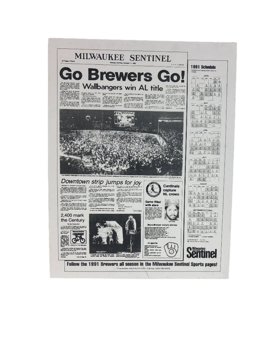 Brewers AL Title Milwaukee Sentinel Poster